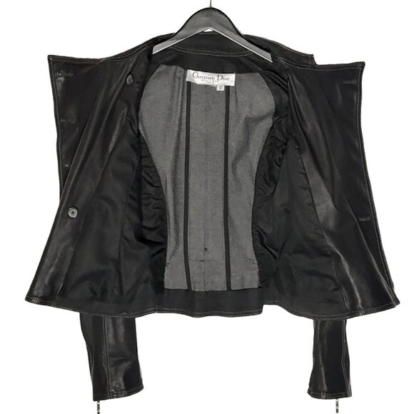 Christian Dior FW06 Black Leather Braided Sleeves Denim Jacket - Picture 8 of 11